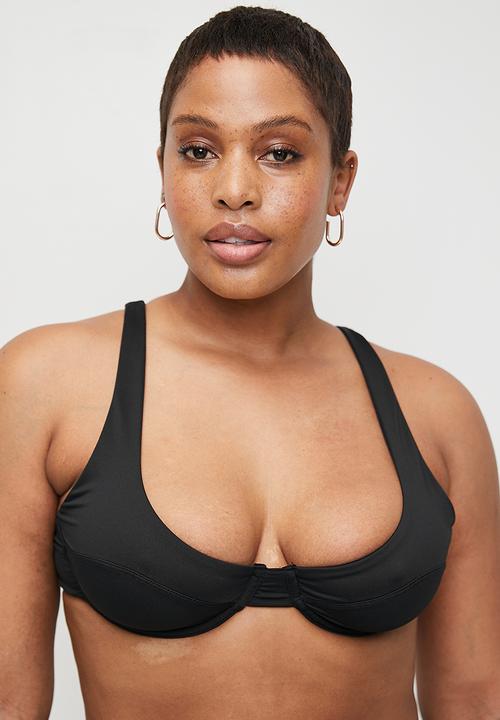 Cotton On - Plus Underwire Balconette Bikini Top - Black Crinkle