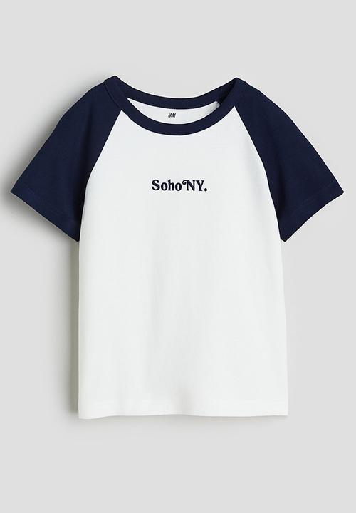 H&M - Motif-detail raglan T-shirt - navy blue & white
