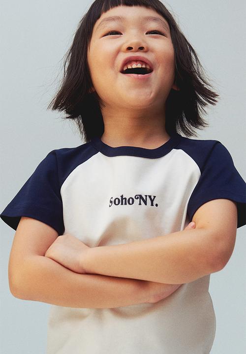 H&M - Motif-detail raglan T-shirt - navy blue & white