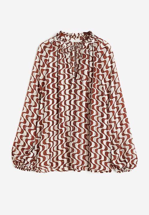 H&M - Frill-trimmed crêpe blouse - brown