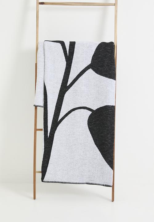 Sixth Floor - Foliage Cotton Blend Bed Blanket - Black & Nat