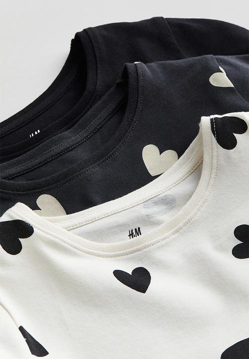 H&M - 3-Pack long-sleeved tops - dark grey hearts