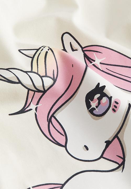 H&M - Printed jersey top - natural white unicorn
