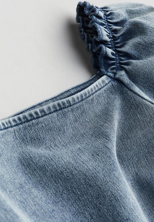 H&M - Puff-sleeved top - denim blue