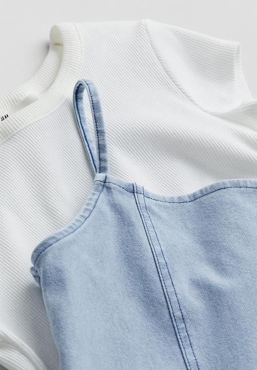 H&M - 2-Piece top and dress set - white light denim blue