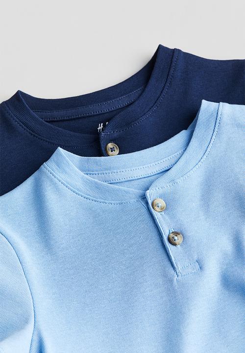 H&M - 2-Pack henley T-shirts - light blue dark blue