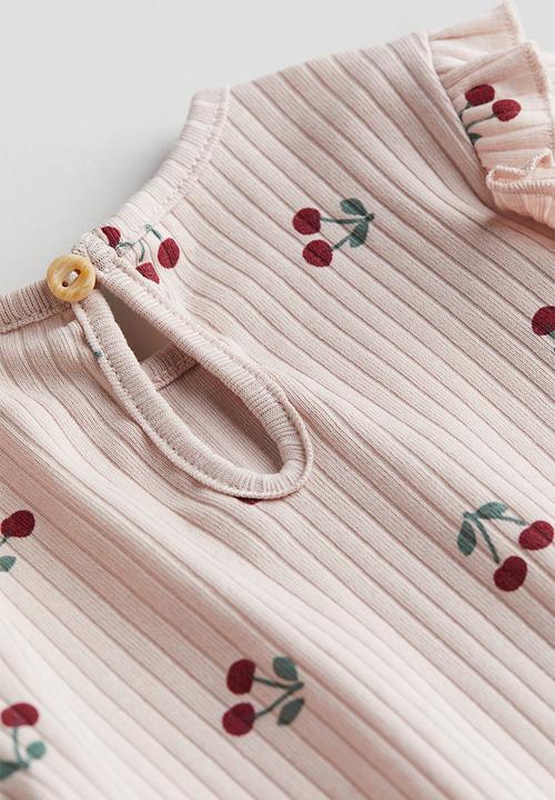 H&M - 3-Piece ribbed set - dusty pink cherries