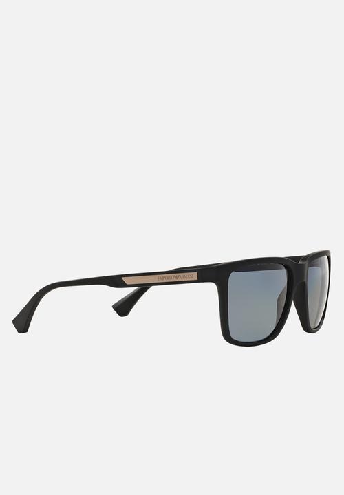 Emporio Armani - Polar grey lens with black rubber wayfarer sunglasses 56mm - black