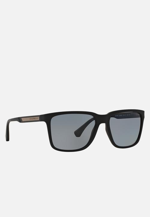 Emporio Armani - Polar grey lens with black rubber wayfarer sunglasses 56mm - black
