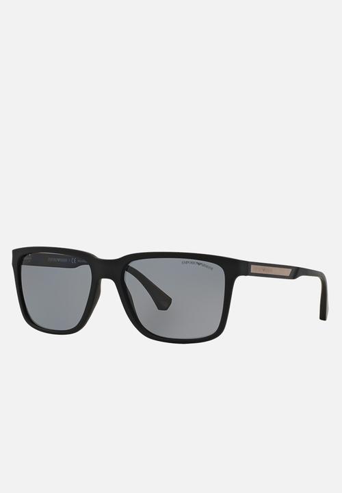 Emporio Armani - Polar grey lens with black rubber wayfarer sunglasses 56mm - black
