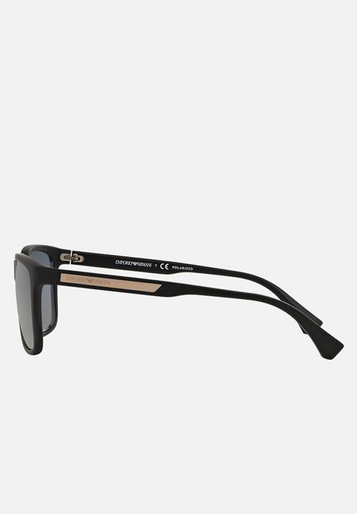 Emporio Armani - Polar grey lens with black rubber wayfarer sunglasses 56mm - black