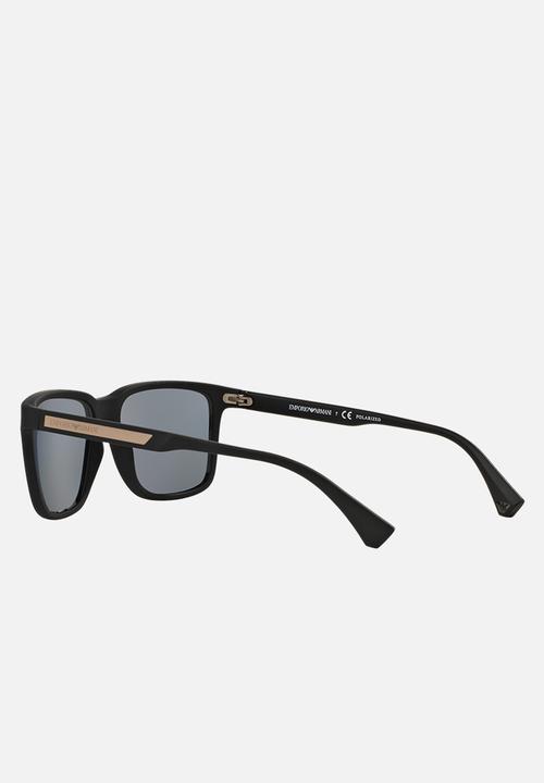 Emporio Armani - Polar grey lens with black rubber wayfarer sunglasses 56mm - black
