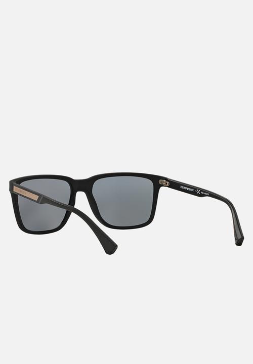 Emporio Armani - Polar grey lens with black rubber wayfarer sunglasses 56mm - black