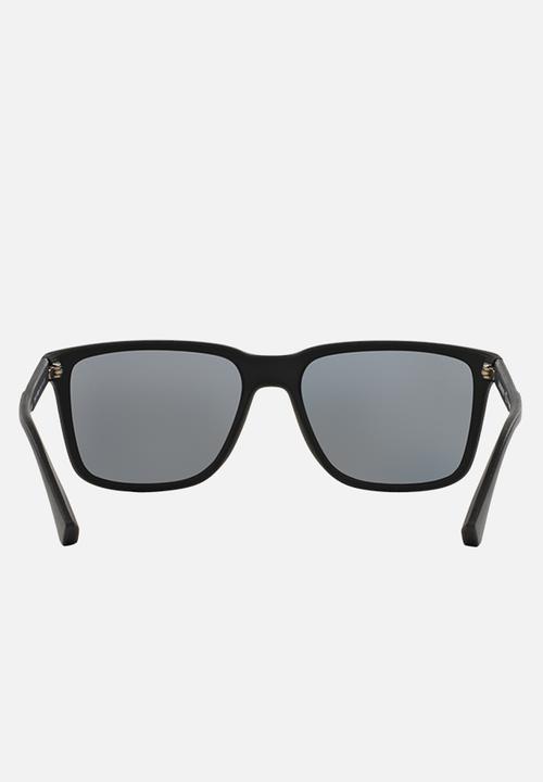 Emporio Armani - Polar grey lens with black rubber wayfarer sunglasses 56mm - black
