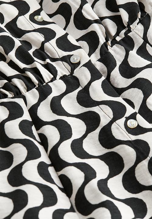 H&M - Tie-belt shirt dress - black/patterned
