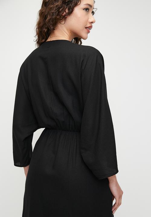 Superbalist - Linen blend knot wrap mini dress - black