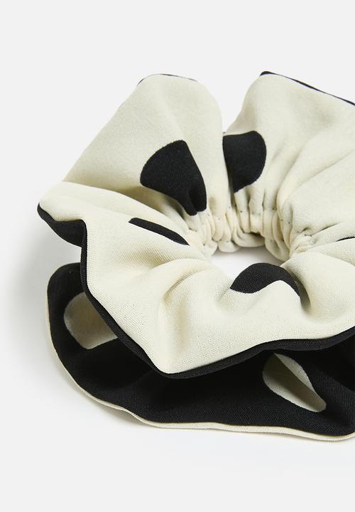 Me&B - Double Scrunchie - Cream & Black Spot