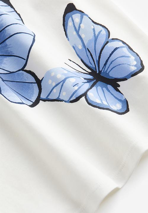 H&M - Printed T-shirt - white butterflies