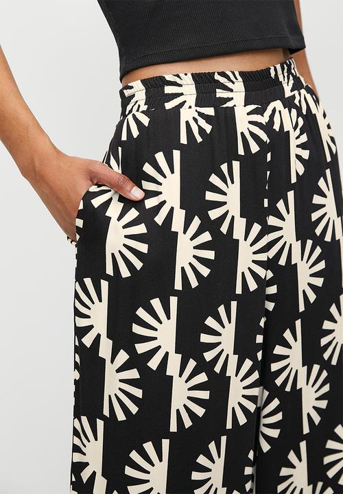Me&B - Easy Elasticated Wide Leg Pants In Sun Stripe - Black & Beige 
