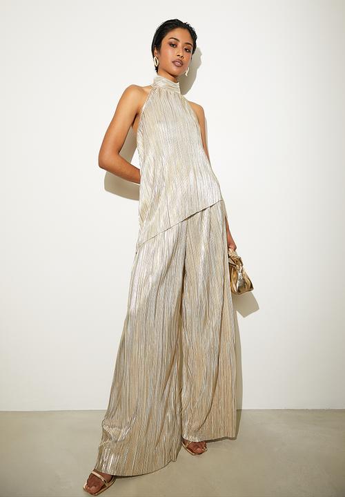 VELVET - Co-ord pleated wide leg - gold