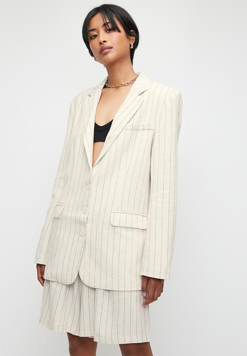 Superbalist - Co-ord linen blend blazer - ecru stripe