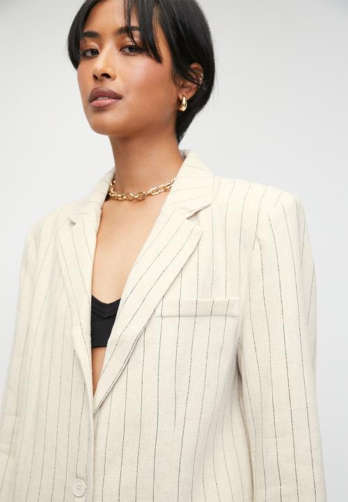Superbalist - Co-ord linen blend blazer - ecru stripe
