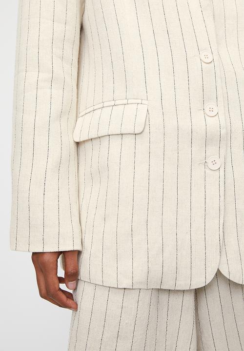 Superbalist - Co-ord linen blend blazer - ecru stripe