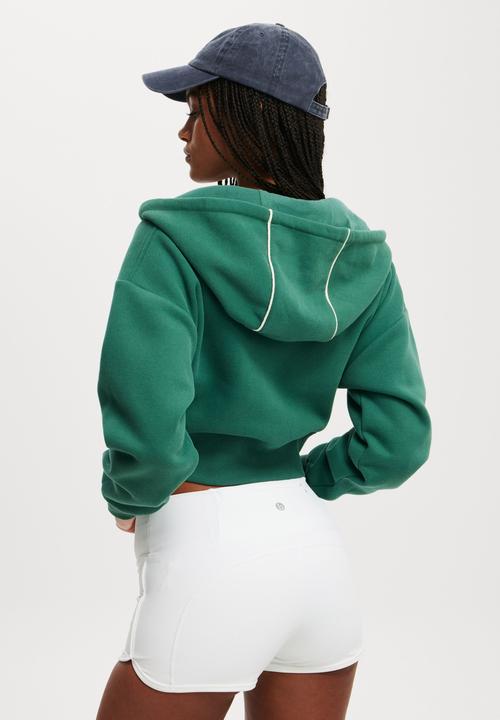 Cotton On - Plush Essential Cropped Zip Through - Sporty Green