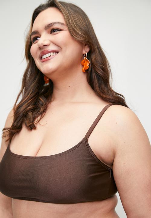Cotton On - Plus Straight Neck Crop Bikini Top - Willow Brown Shimmer