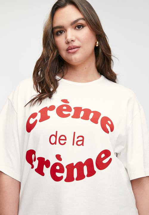 Me&B - Plus Statement Tee In Creme Del A Creme Print - Cremedelacreme