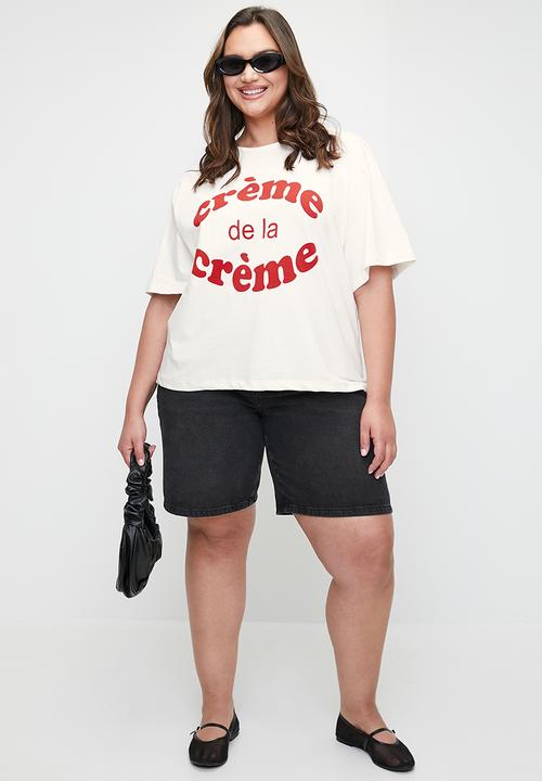 Me&B - Plus Statement Tee In Creme Del A Creme Print - Cremedelacreme