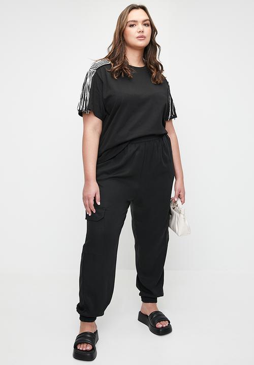 Me&B - Plus Elasticated Cargo Pants - Black