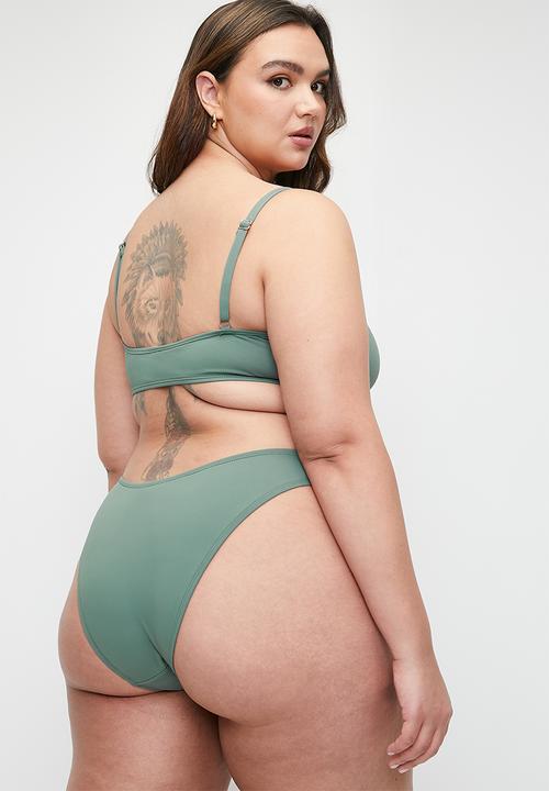 Cotton On - Plus Straight Neck Crop Bikini Top - Dusty Khaki