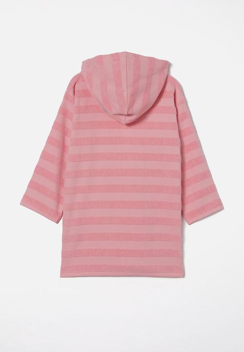 Cotton On - Kids zip thru hooded towel - bubblegum pop/jacquard stripe