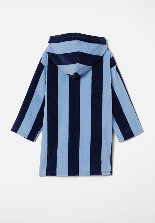 Cotton On - Kids zip thru hooded towel - in the navy/dusk blue light stripe