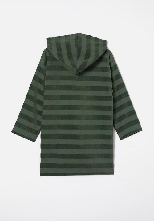 Cotton On - Kids zip thru hooded towel - swag green/jacquard stripe