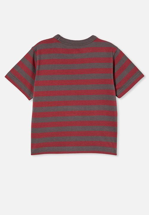Cotton On - The essential short sleeve tee - rabbit grey/vintage berry stripe