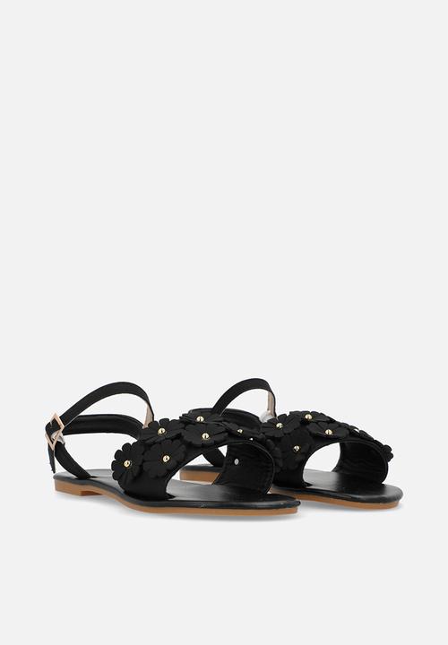 Pop Candy - Flower décor sandals - black
