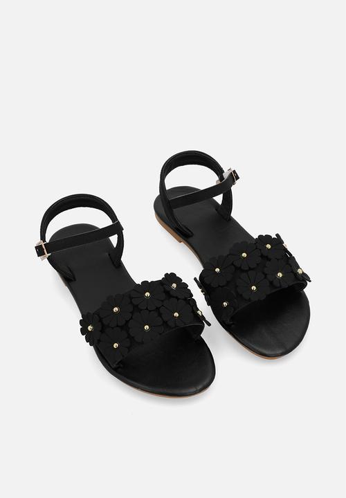 Pop Candy - Flower décor sandals - black