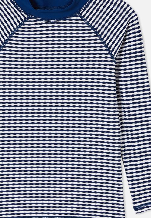 Cotton On - Flynn long sleeve raglan rash vest - in the navy/texture stripe