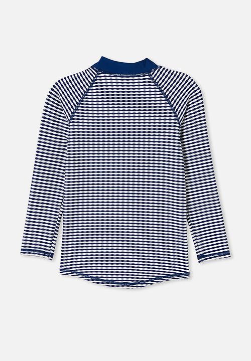 Cotton On - Flynn long sleeve raglan rash vest - in the navy/texture stripe