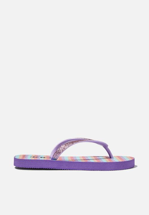 Cotton On - Printed flip flop - rainbow stripe/lilac drop glitter
