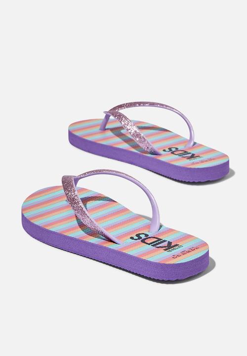Cotton On - Printed flip flop - rainbow stripe/lilac drop glitter