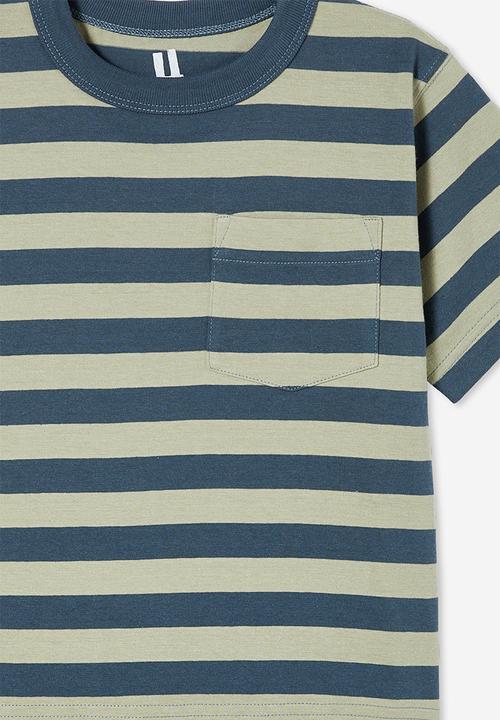 Cotton On - The essential short sleeve tee - stargazer/deep sage stripe