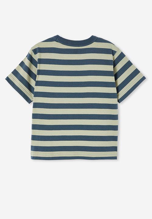 Cotton On - The essential short sleeve tee - stargazer/deep sage stripe