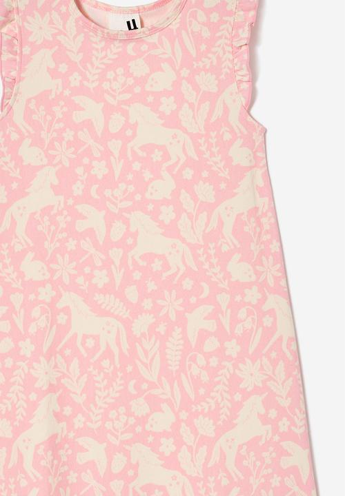 Cotton On - Madison short sleeve long length flutter nightie - blush pink/ unicorn fields