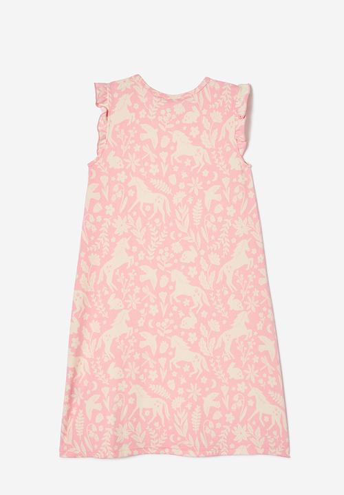 Cotton On - Madison short sleeve long length flutter nightie - blush pink/ unicorn fields