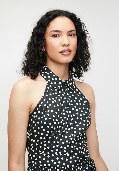 edit - Fit & flare shirt dress - black & white spot 