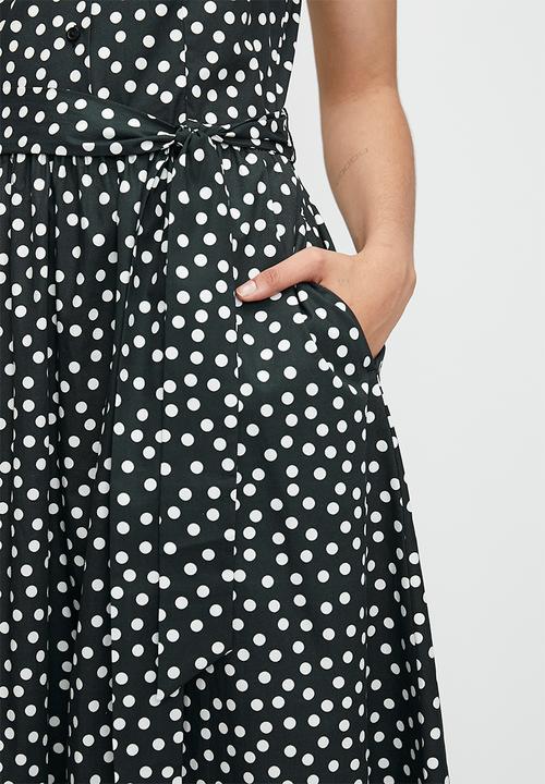 edit - Fit & flare shirt dress - black & white spot 
