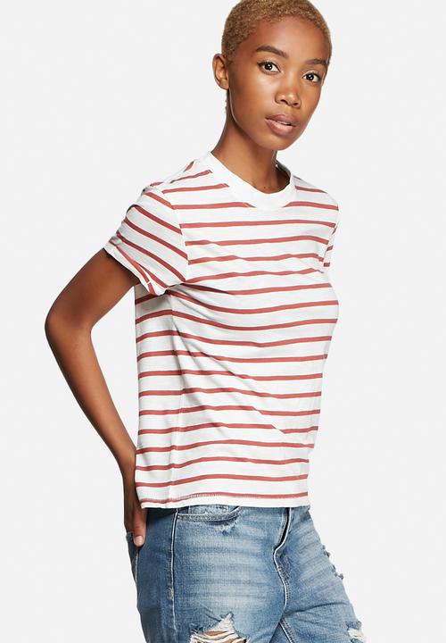 ONLY - Bone High Neck Striped Tee